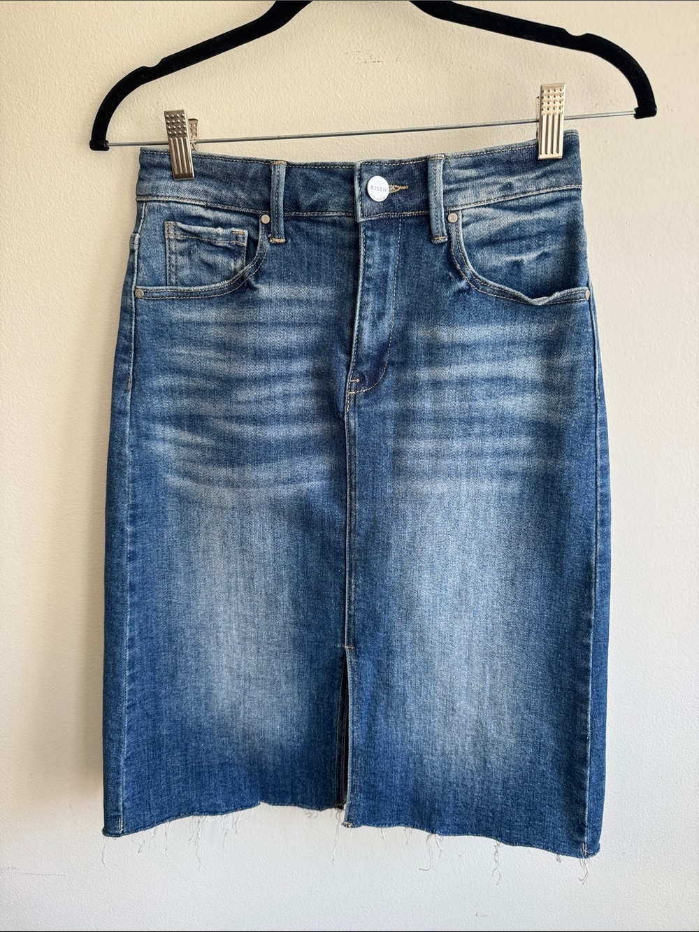 Risen Jeans Medium Wash Denim Midi Skirt Size Small